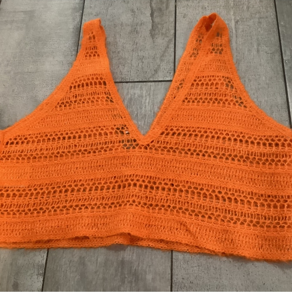 & Other Stories Bright Orange Crochet Crop Top size medium #38